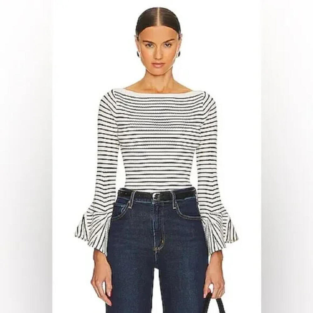 Commense Large Navy and White Striped Blouse